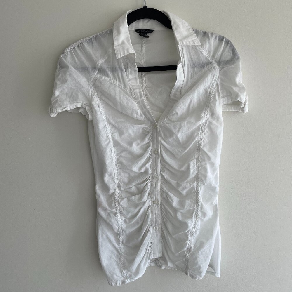 y2k light scrunch white blouse